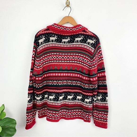 Vintage 2002 Tiara Christmas Holiday Print Zip Up Knit Jacket Sz M - Picture 2 of 5